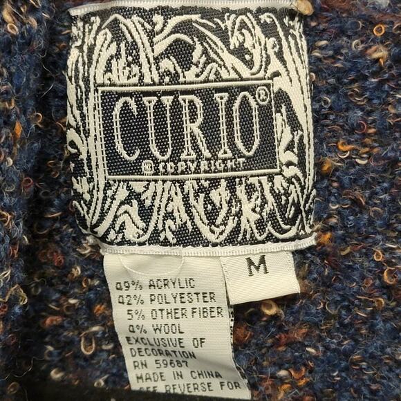 Curio Blue Cardigan Sweater 80s Twee Buttons Pockets Size Medium - Picture 3 of 12